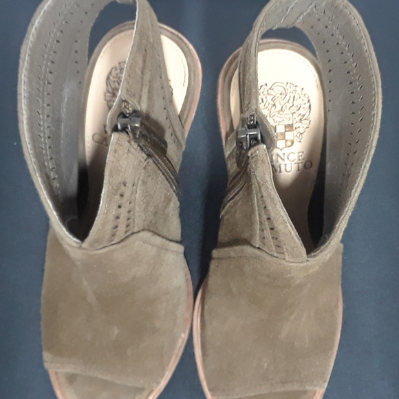 Vince Camuto Koral Block Heel Open Toe Booties Brown Suede Zip Up Size 4.5M - Picture 5 of 8